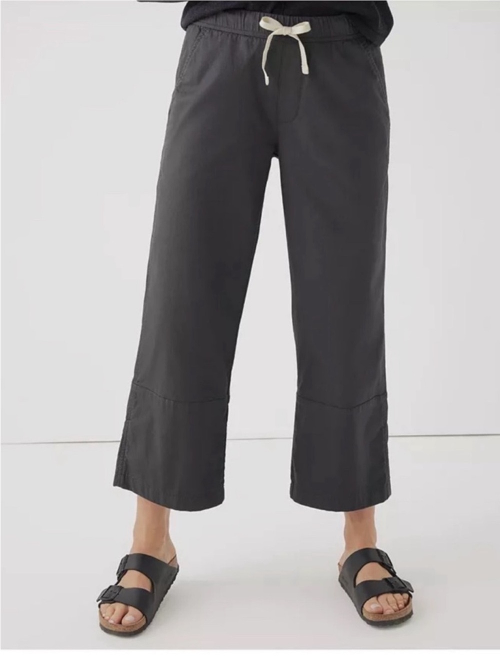 Pact Women’s Charcoal Drawstring Wide-Leg Pants Size L Casual Cotton Bottoms
